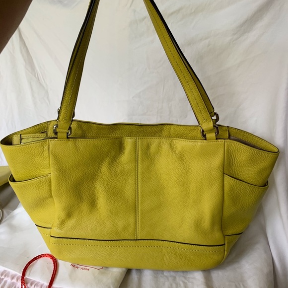 Coach Leather Large Tote Bag Wallet Umbrella Set In Bright Yellow